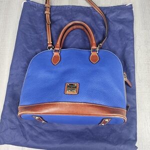 Dooney & Bourke Stone Pebble Leather Zip Zip Satchel Top Handle Blue Brown